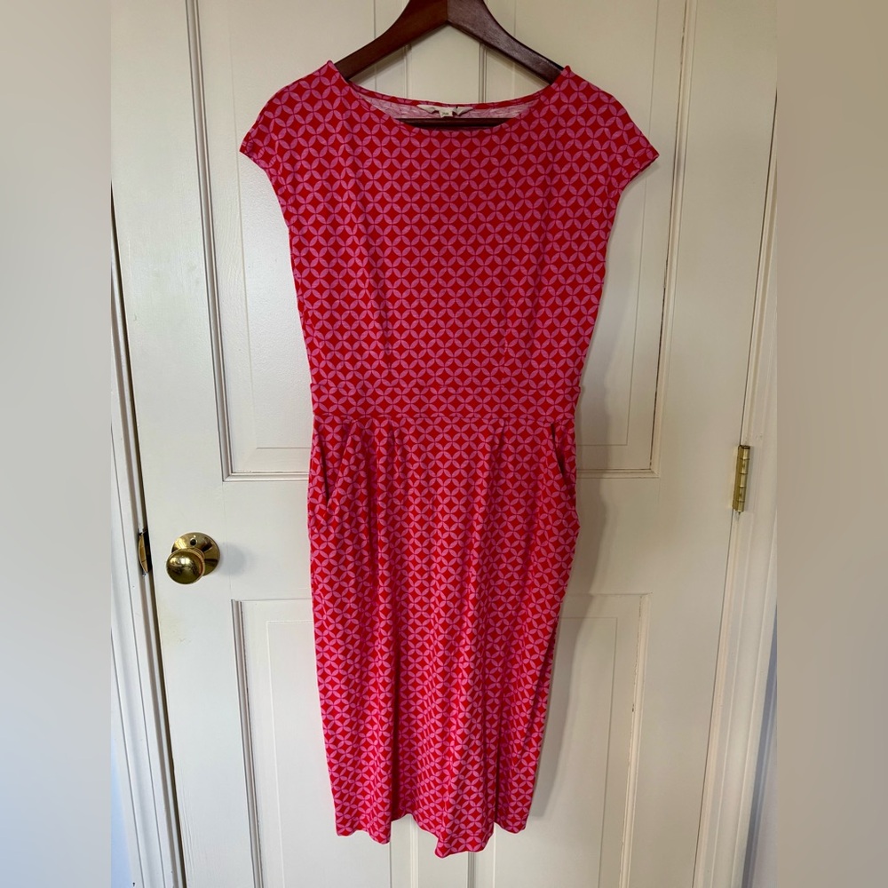 Boden Florrie Jersey Dress - Red Geometric Pattern Sz 6L EUC